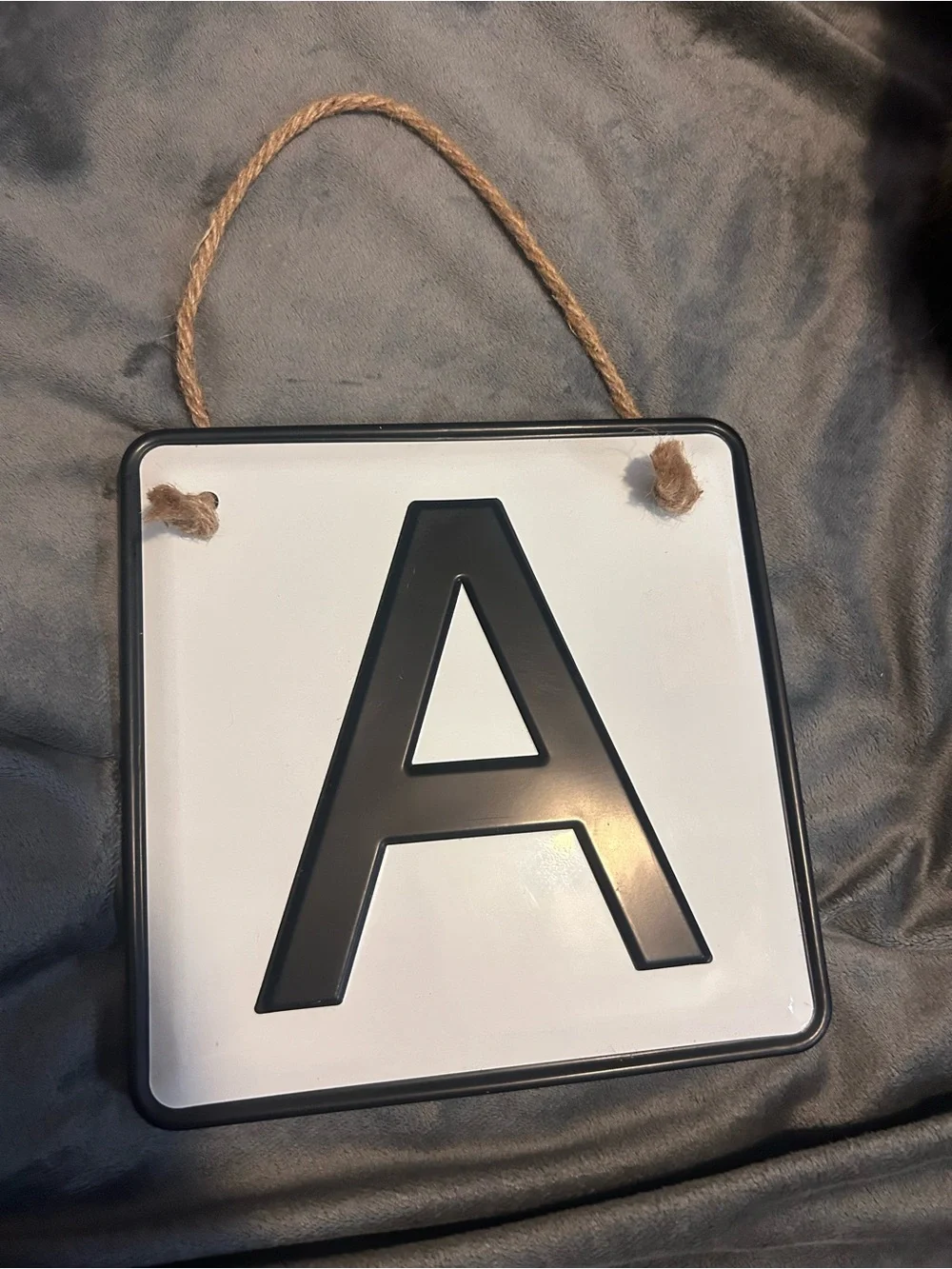 Monogram Letter A Wall Hanging Sign - Black on White